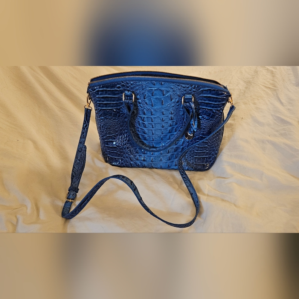 Blue Croc-Embossed Women’s Crossbody Satchel